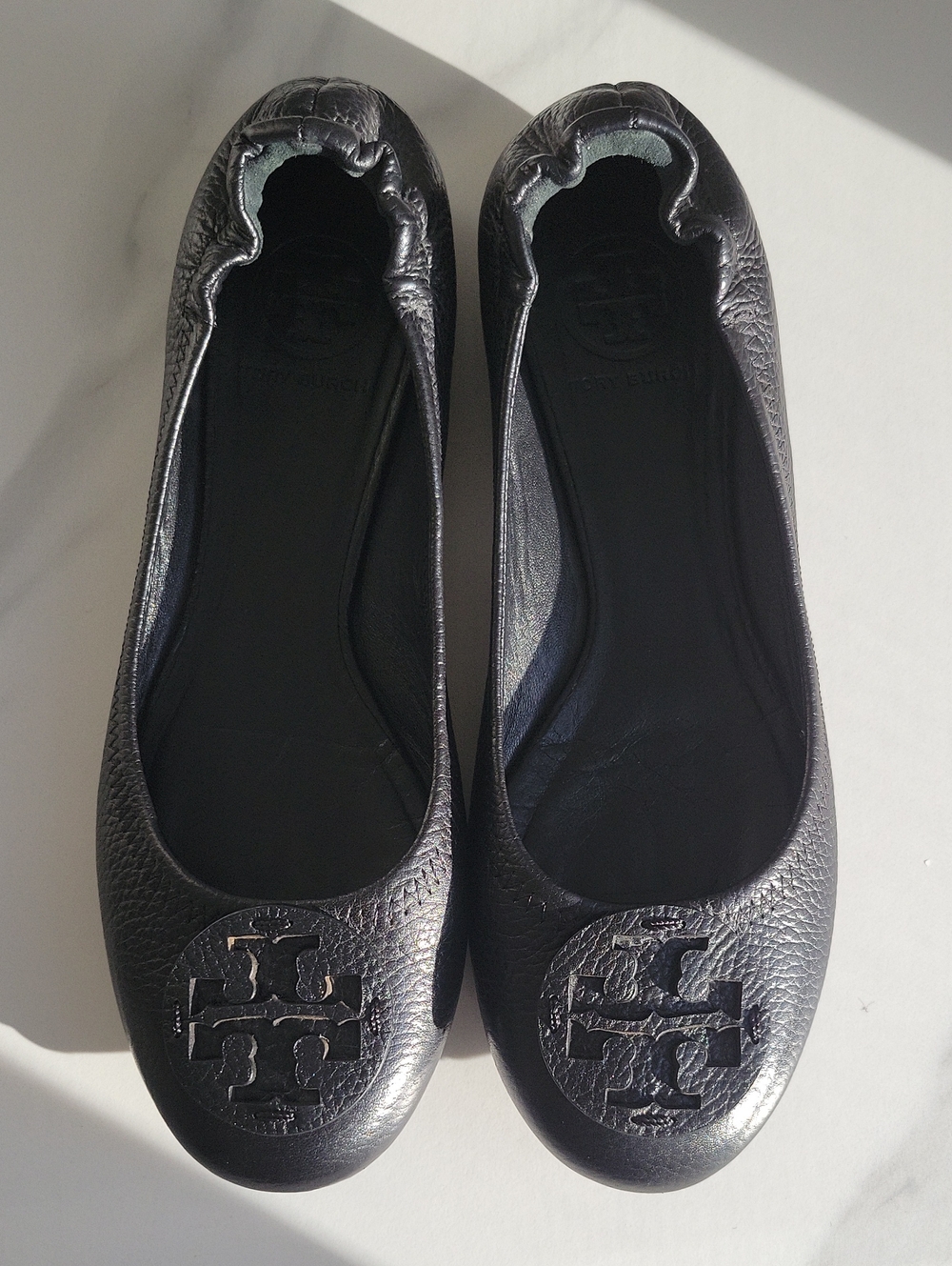 Tory Burch Black Leather Reva Logo Ballet Flats